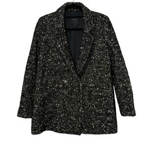 Madewell Et Sezane Coat Size Small Black White Tweed Herringbone Wool Pea Coat